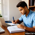 Home 22 의학 서적 리뷰와 추천 - A modern medical study environment featuring a young Brazilian medical student sitting at a wooden d...