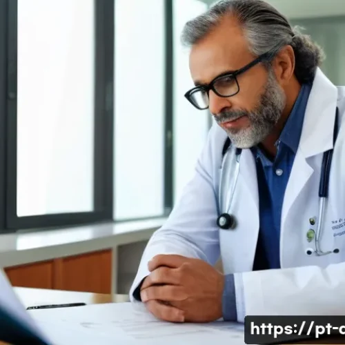 Home 32 의료 소송 예방을 위한 팁 - A modern healthcare professional, wearing a white lab coat and glasses, is sitting at a sleek desk i...