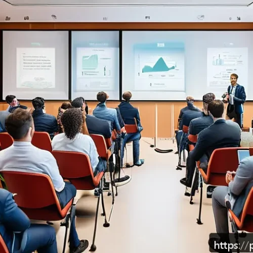 Home 17 전문의 학회 발표 준비법 - A professional medical conference scene featuring a diverse audience of students and renowned specia...